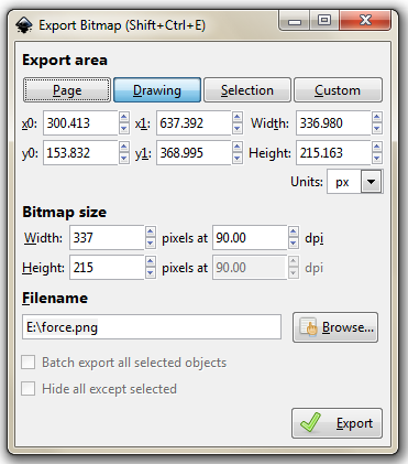 Inkscape Export Bitmap dialog