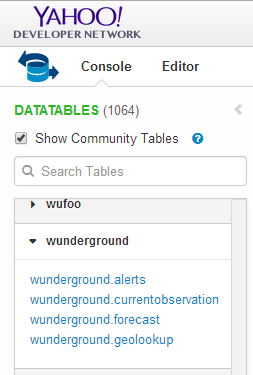 Select Community Tables and wunderground.currentobservation