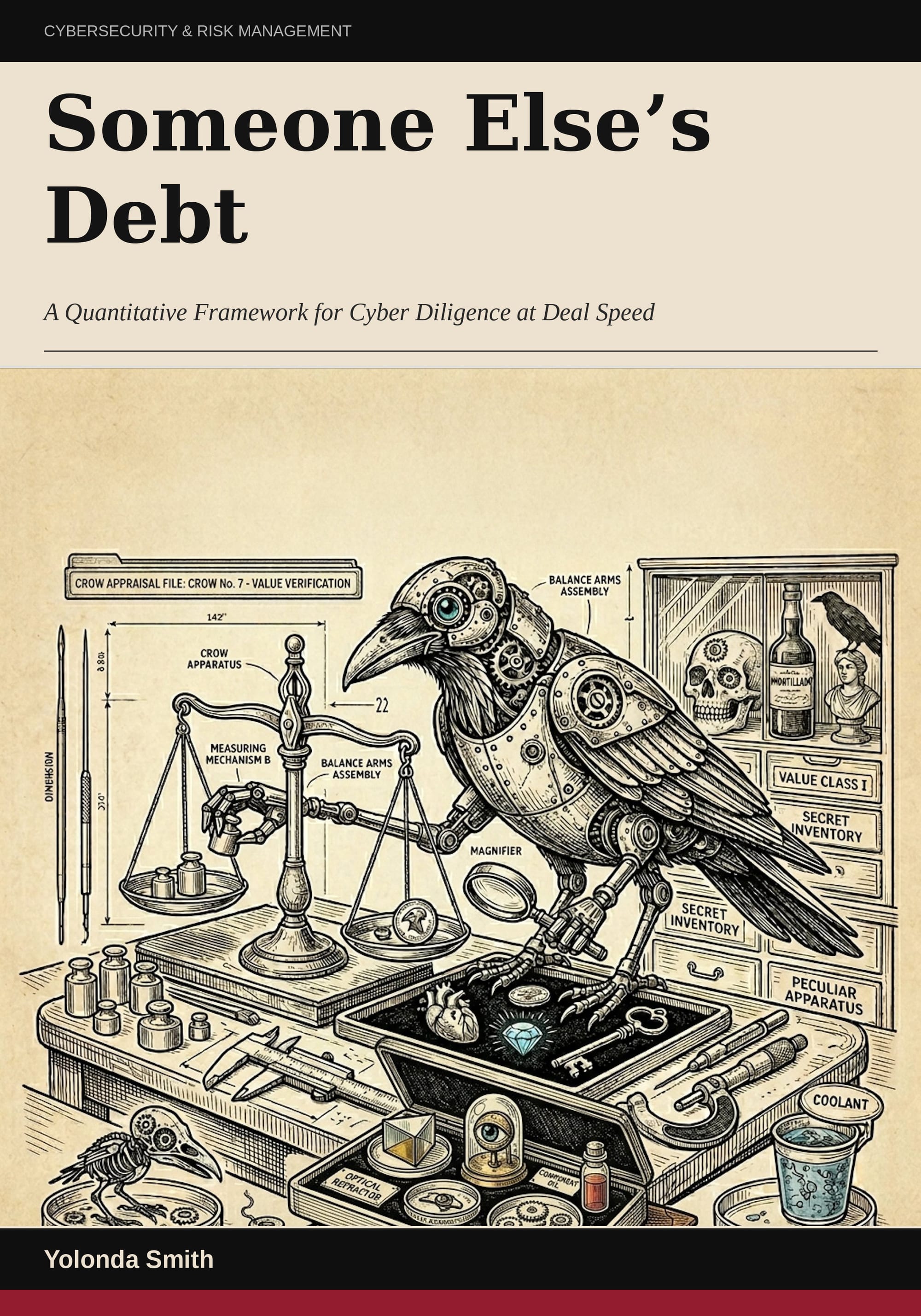 Book cover image for Someone Else's Debt: A Quantitative Framework for Cyber Diligence at Deal Speed by Yolonda Smith