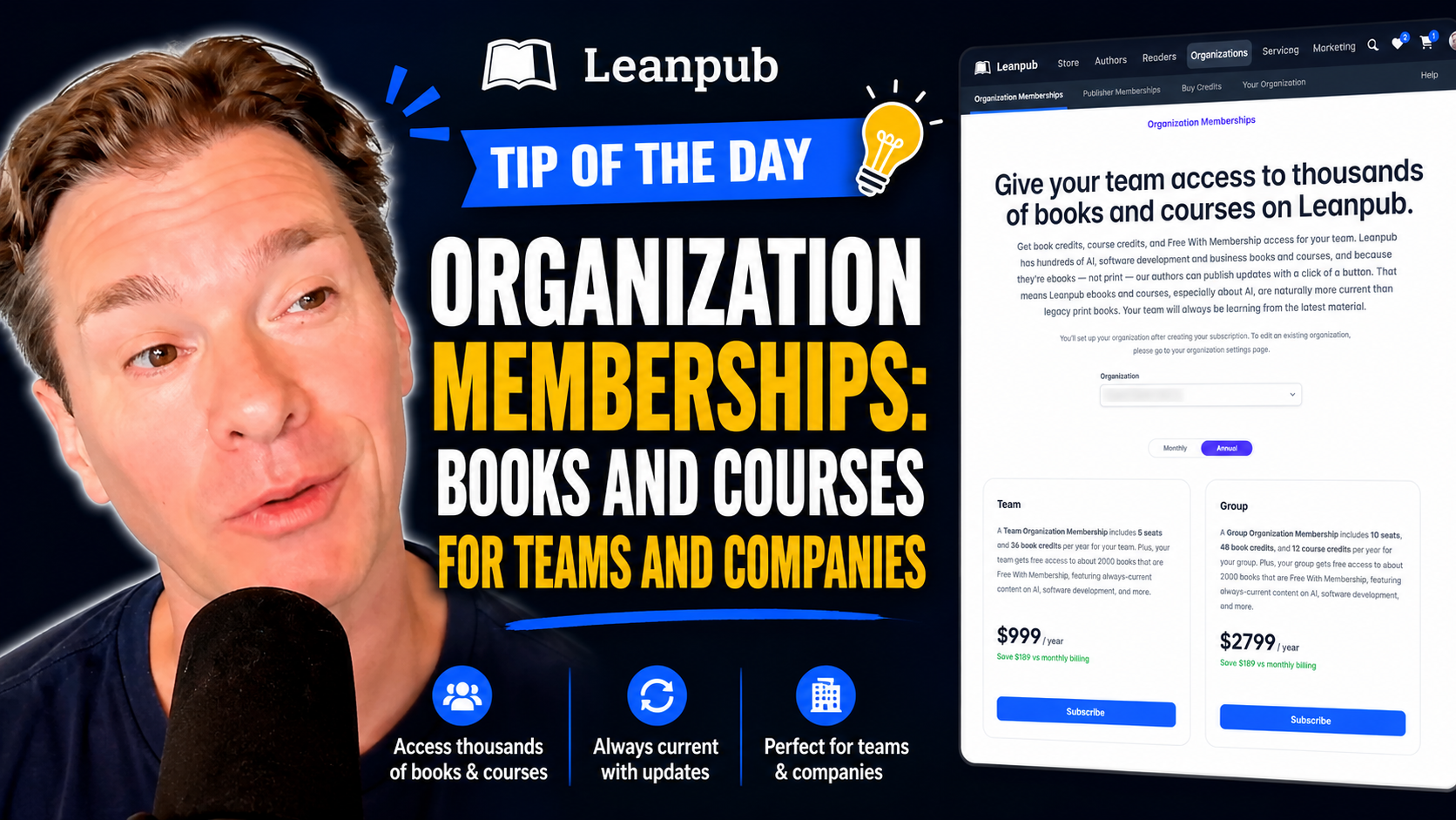 Lean Publishing Tip of the Day 💡 Organization Memberships: Books and Courses For Teams and Companies