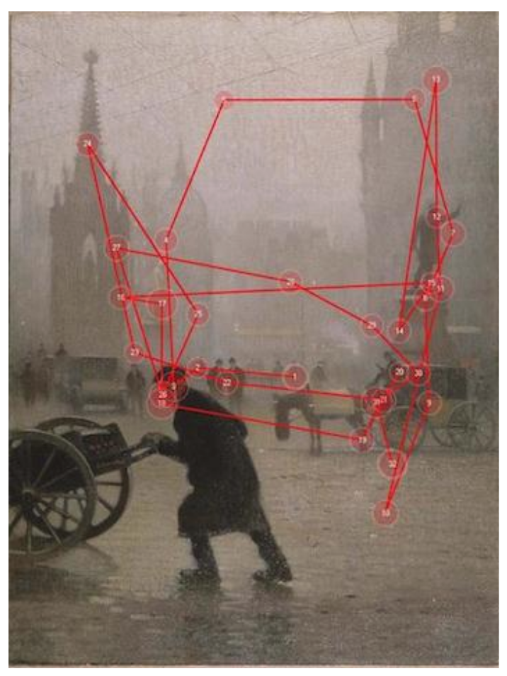 **Figure: Eye-Tracking Gaze Plot Example**. Eye-Tracking Gaze Plot Example. ---Image Credit: UoM.