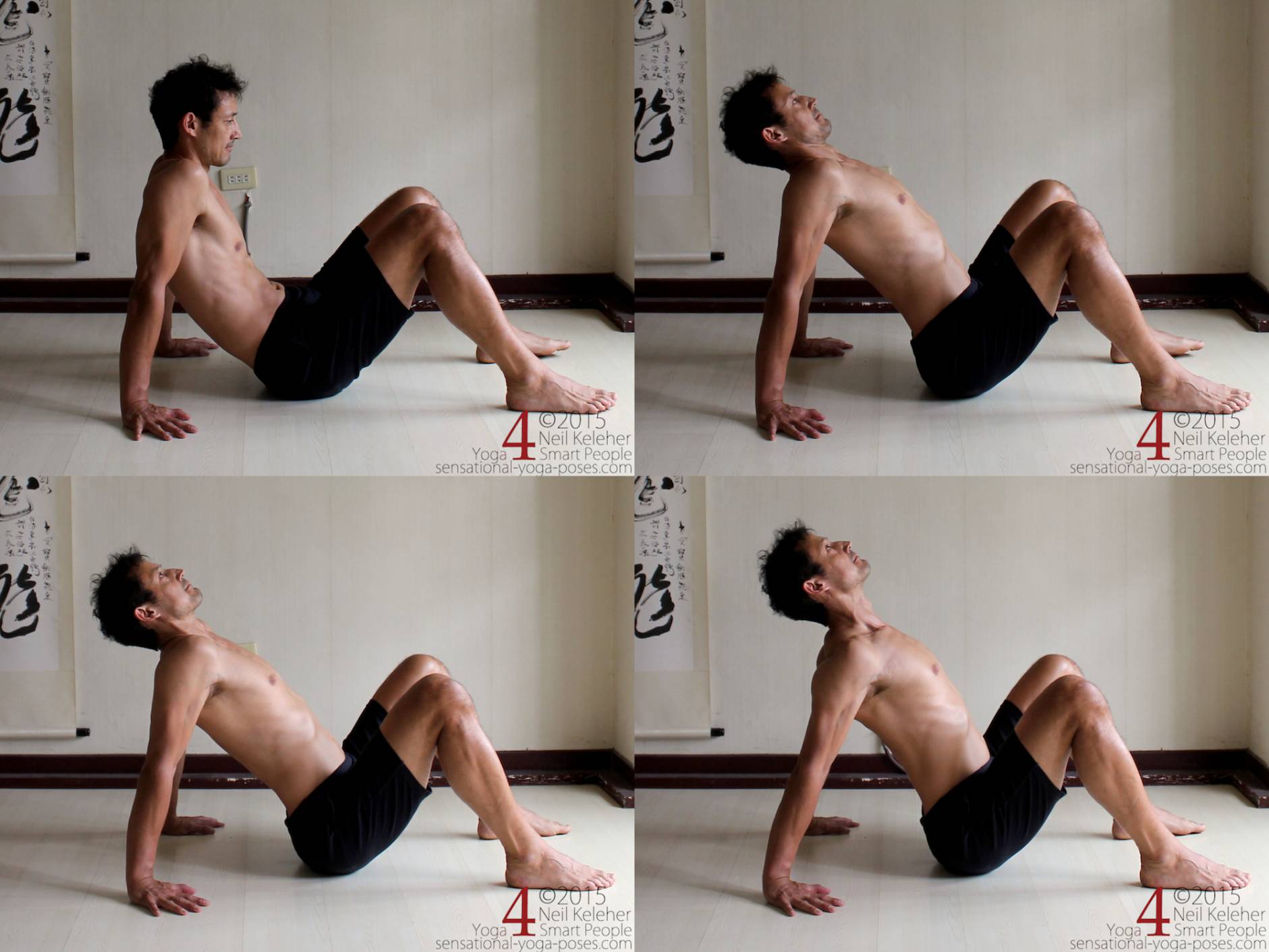 Top: Bend spine backwards. Bottom: Push shoulders backwards.