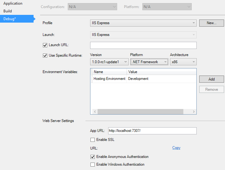 Abbildung: Projekteigenschaften der Applikation