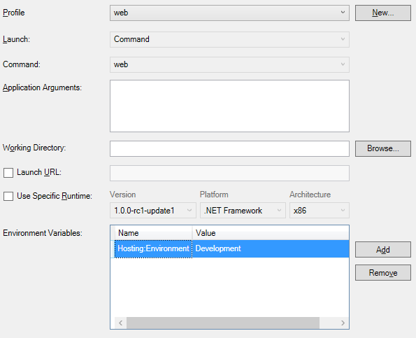 Abbildung: Einstellen der Umgebungsvariablen für ein Profil