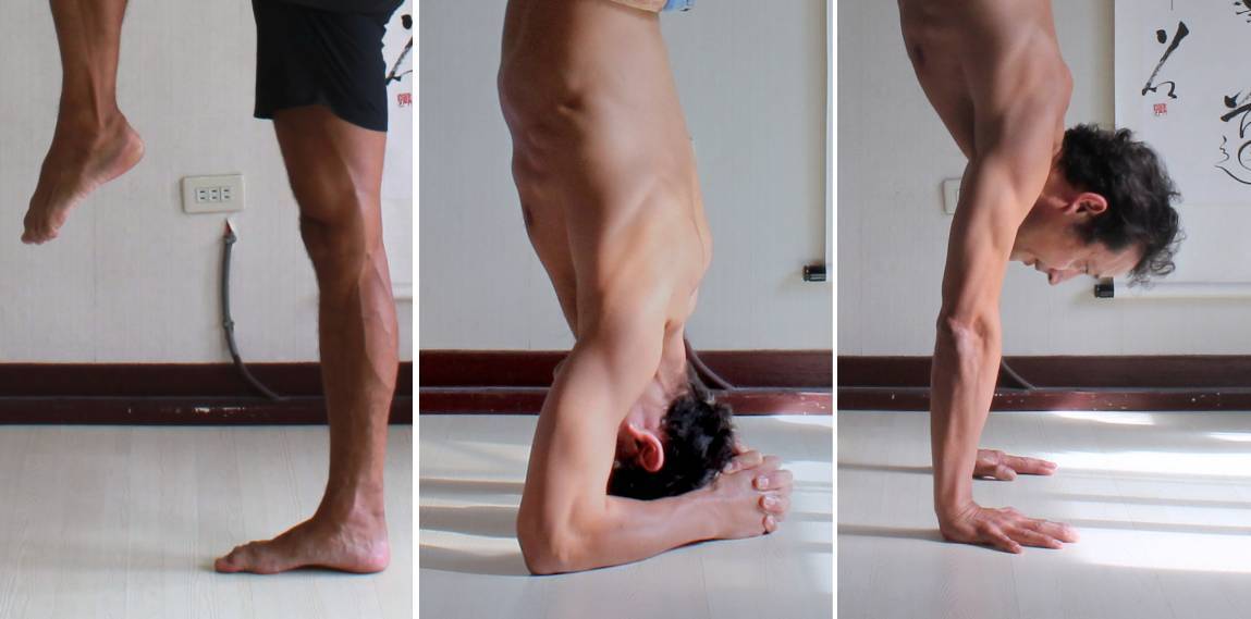 Foundations formed by standing on one foot, bound headstand, and handstand