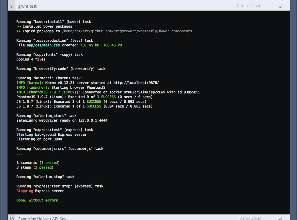 Codeship dashboard with updated ci test configuration