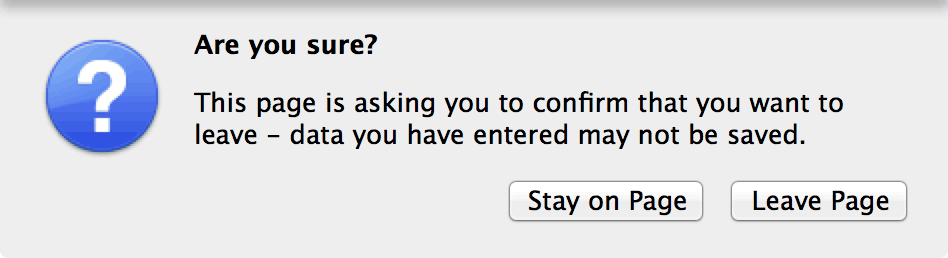 JavaScript alert when trying to navigate away from unsaved settings