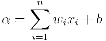 \alpha = \sum_{i=1}^{n} w_i x_i + b