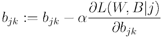 b_{jk} := b_{jk} - \alpha \frac{\partial L(W,B | j)}{\partial b_{jk}}