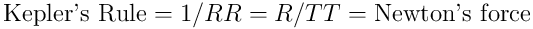 \textup{Kepler's Rule} = 1/RR = R/TT = \textup{Newton's force}