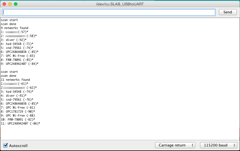 Serial Console of the Wifi Scanner