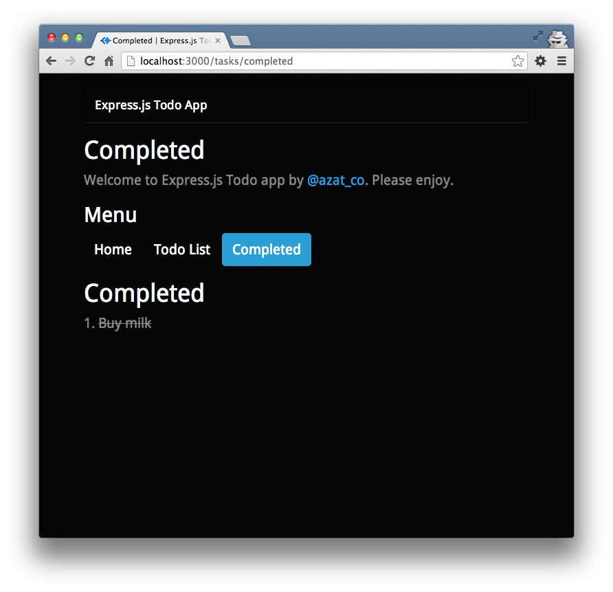 The Todo app Completed page.
