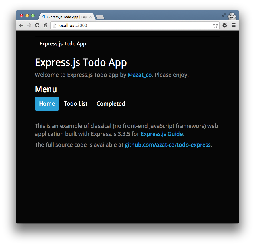 The Todo app home page.