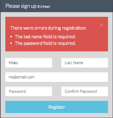 Listing validation errors in the form