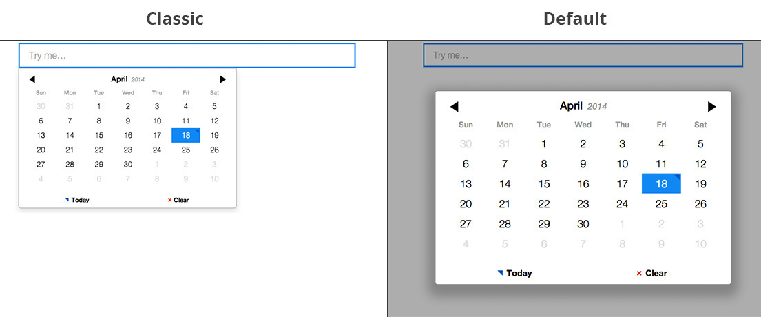 Figure 8.2 Themes included with Pickadate