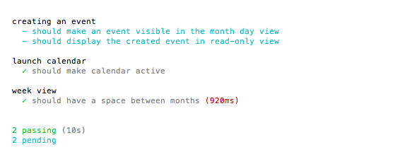 integration test result for calendar app