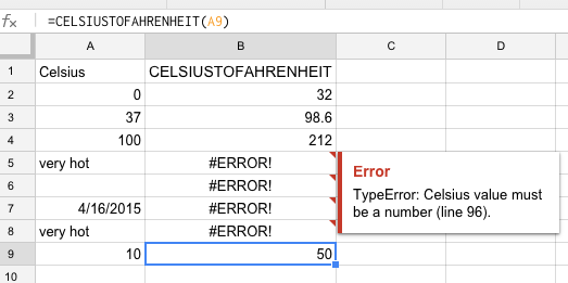 Figure 3-4: Input and output for user-defined function *CELSIUSTOFAHRENHEIT* and .