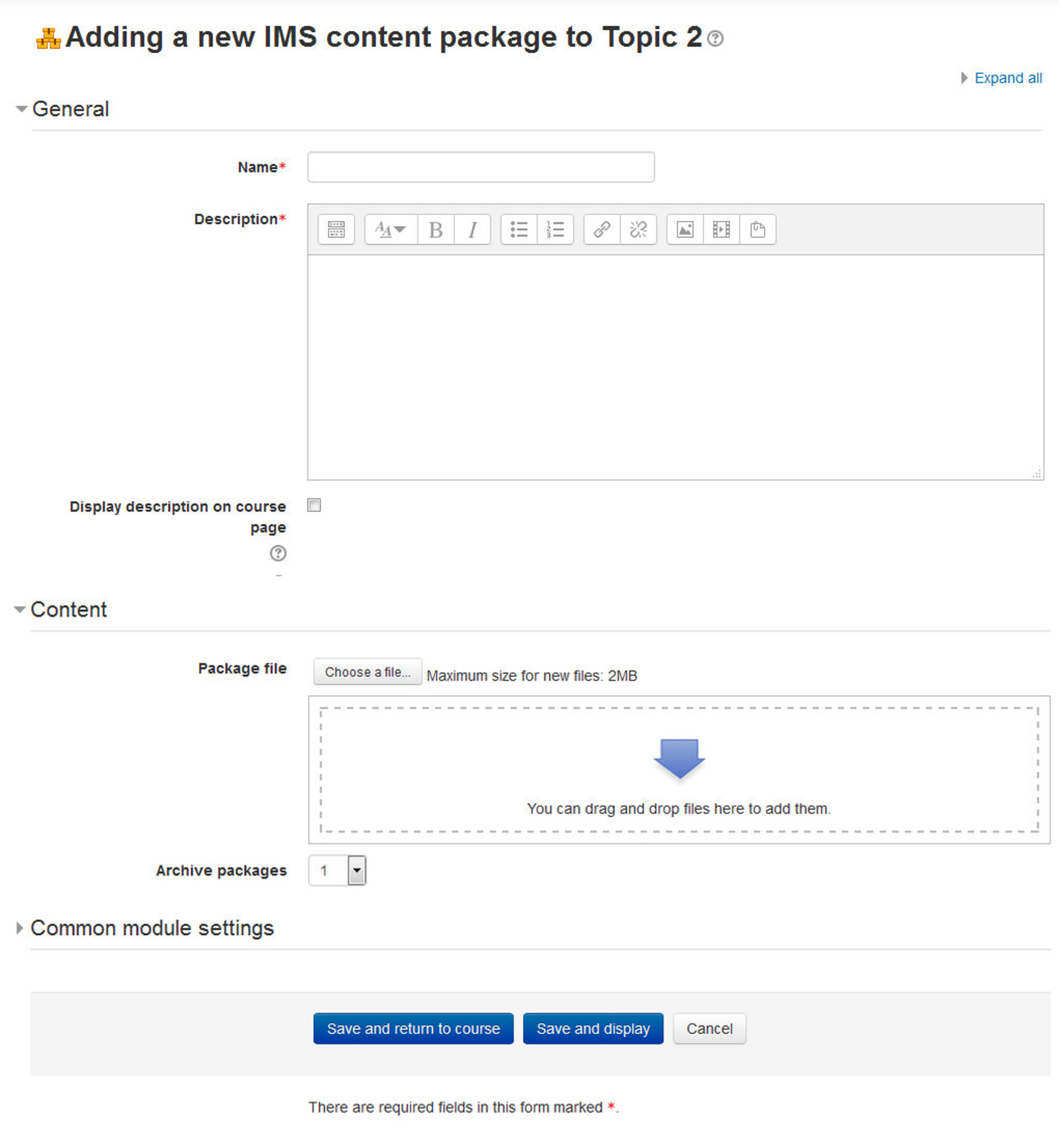 Figure 4-6 Adding IMS content package to course