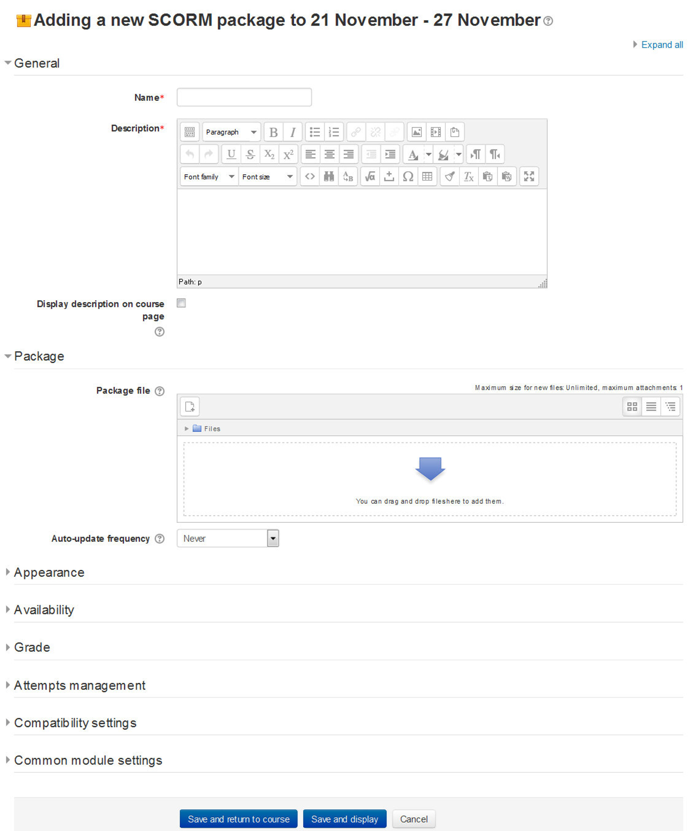 Figure 17-1 Adding a new SCORM activity