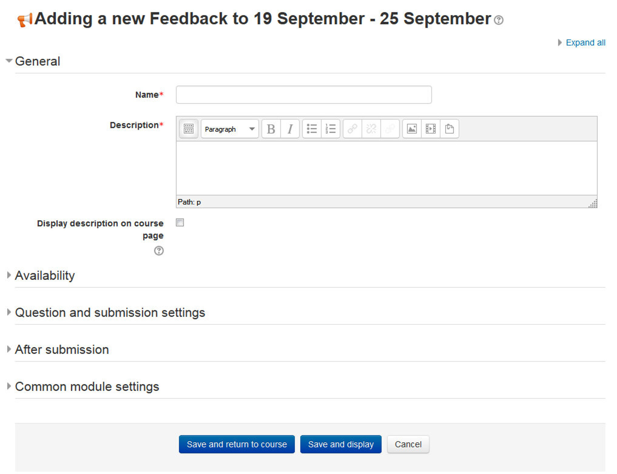 Figure 16-5 Adding a new feedback activity