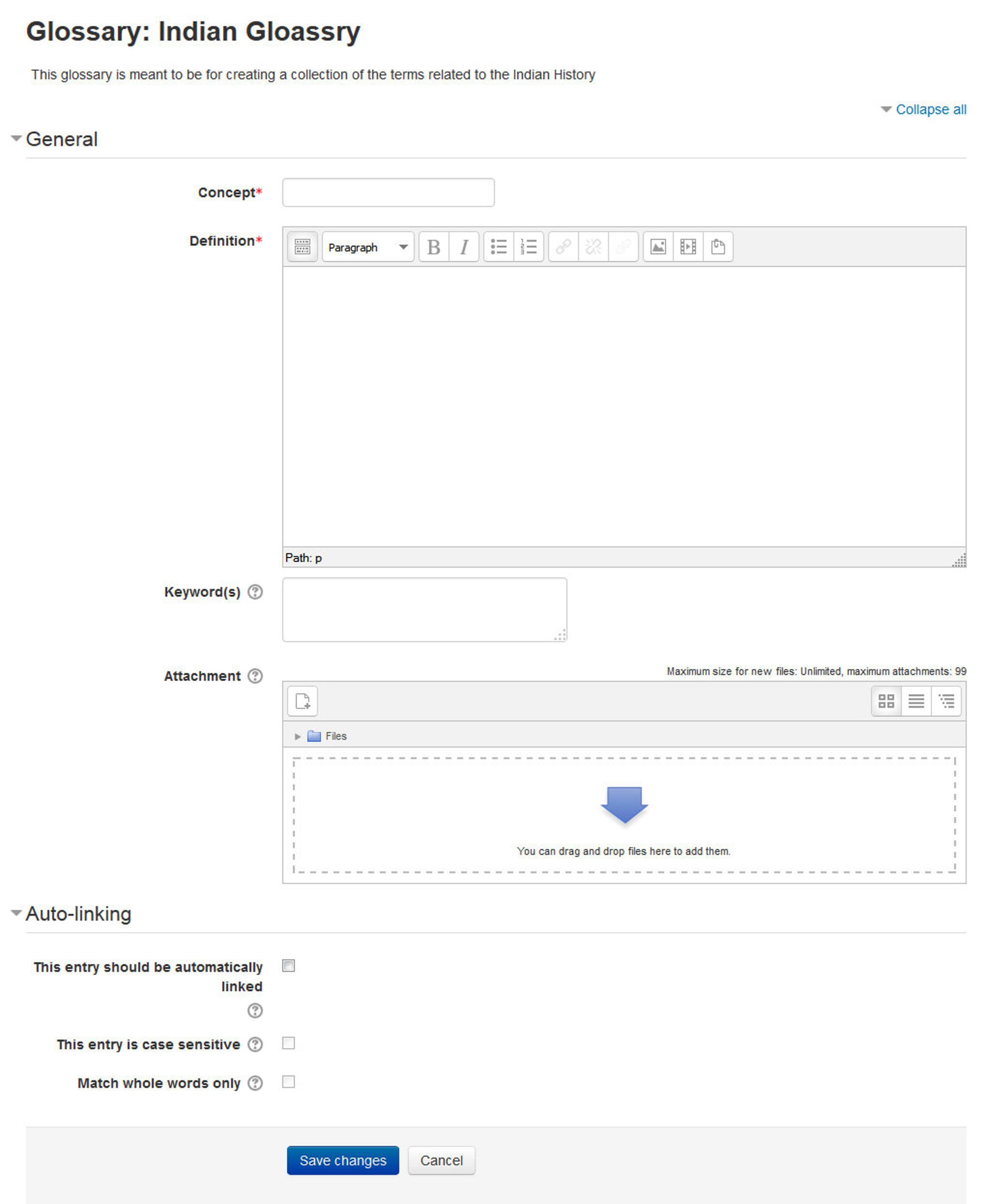 Figure 11-3 Adding a new glossary entry