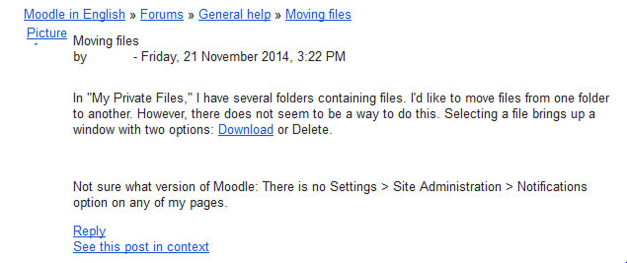 Figure 7-9 An emailed forum post from moodle.org