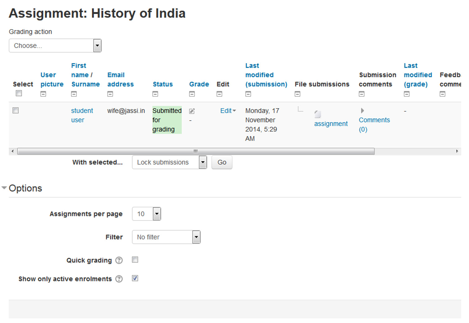 Figure 9-2 Assignment submissions