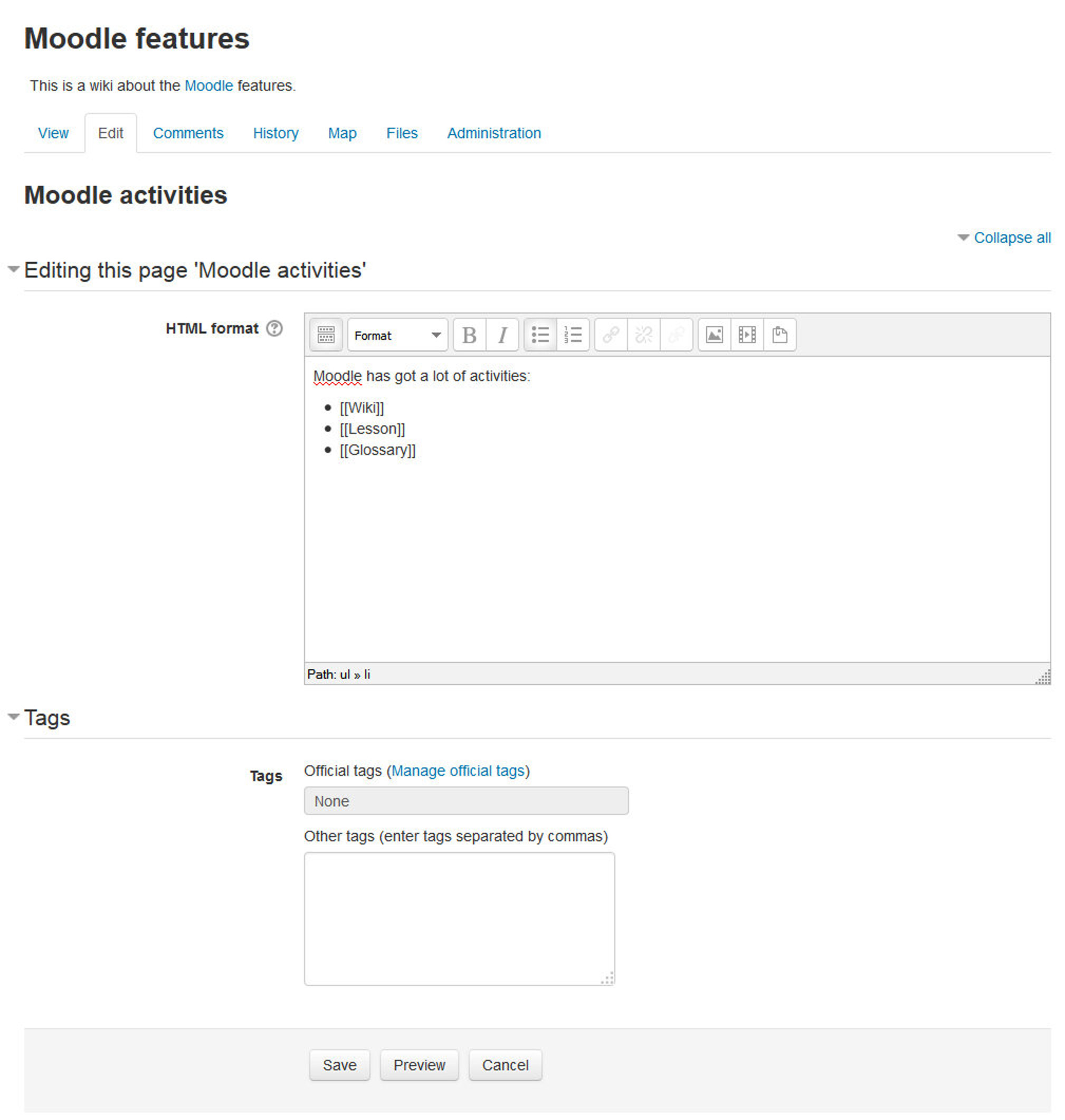 Figure 13-2 Editing a wiki page