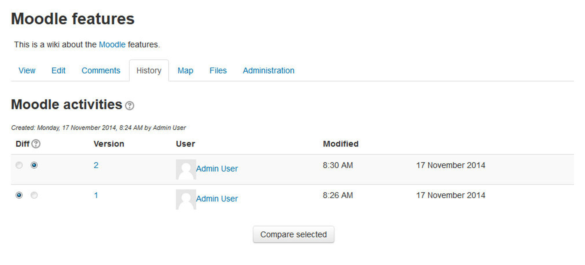 Figure 13-4 History of a wiki page