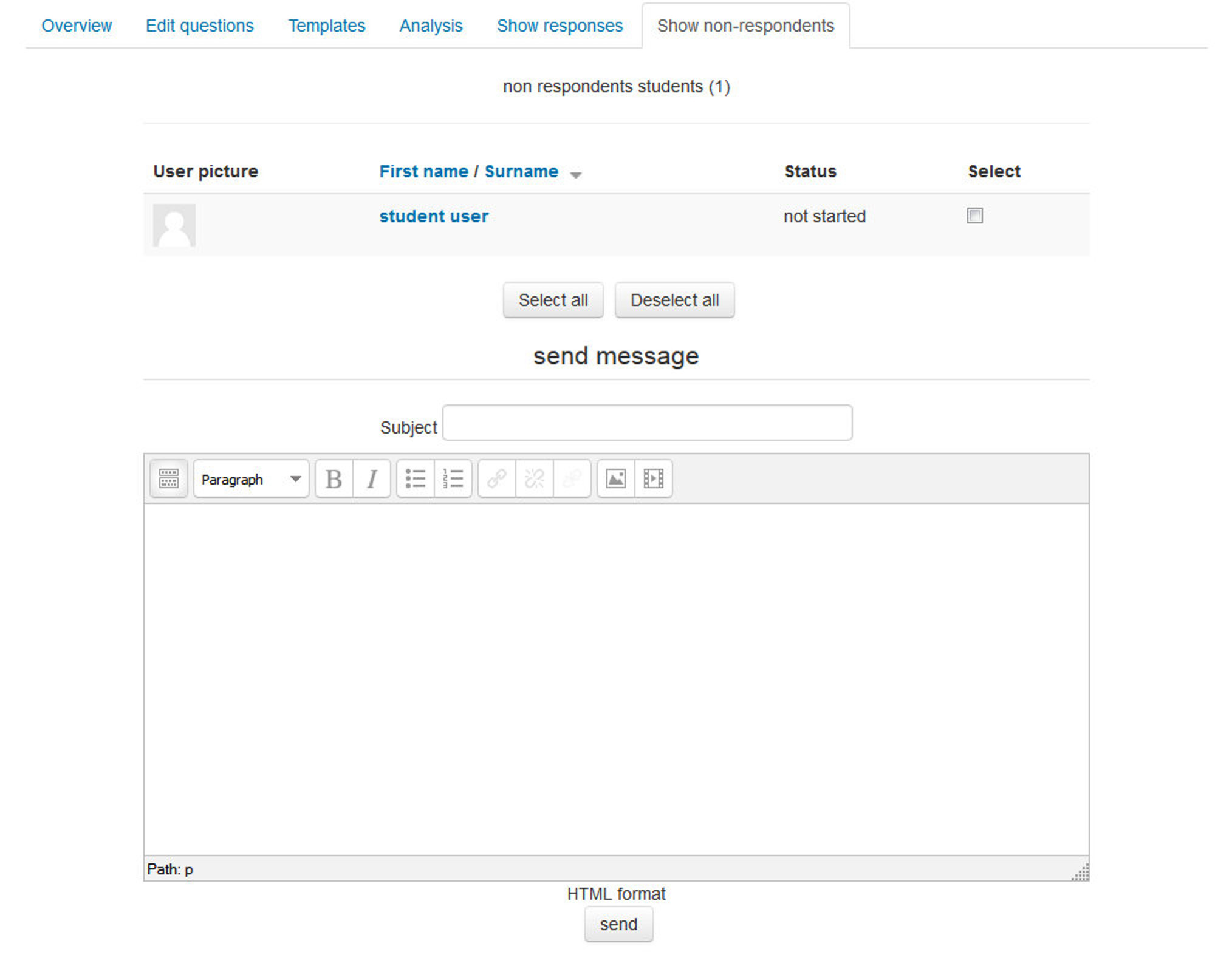 Figure 16-8 Sending messages to non-respondents students