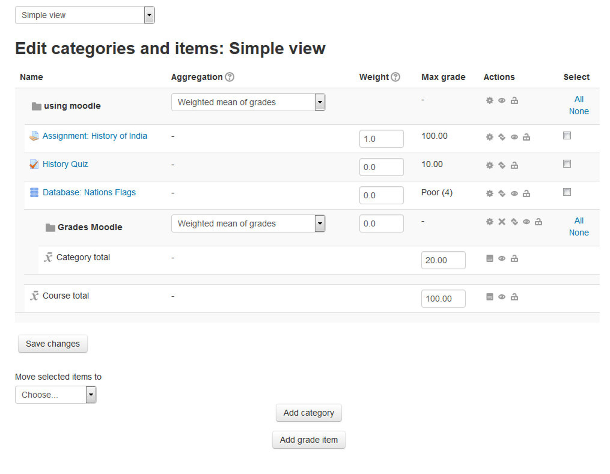 Figure 18-3 Setting weights on edit category page