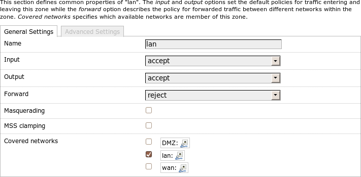 General firewall zone settings