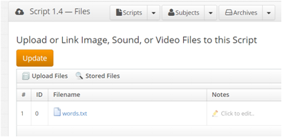 Uploading or linking of stimulus file words.txt.