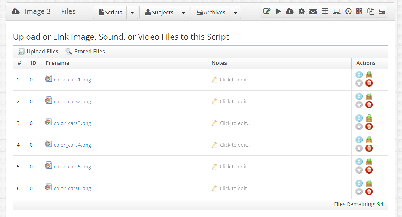 List of files to upload