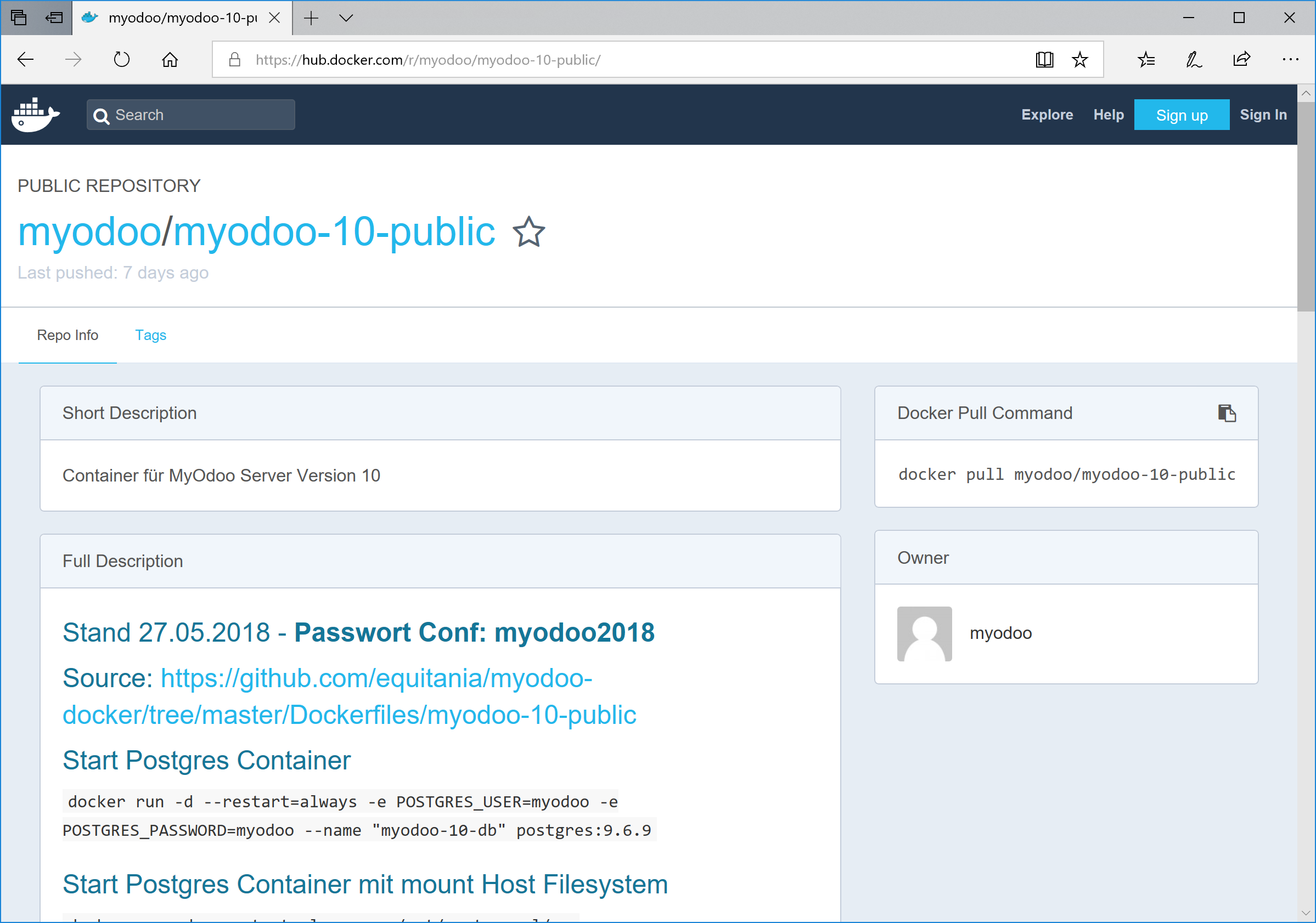 Docker - MyOdoo im Docker Hub
