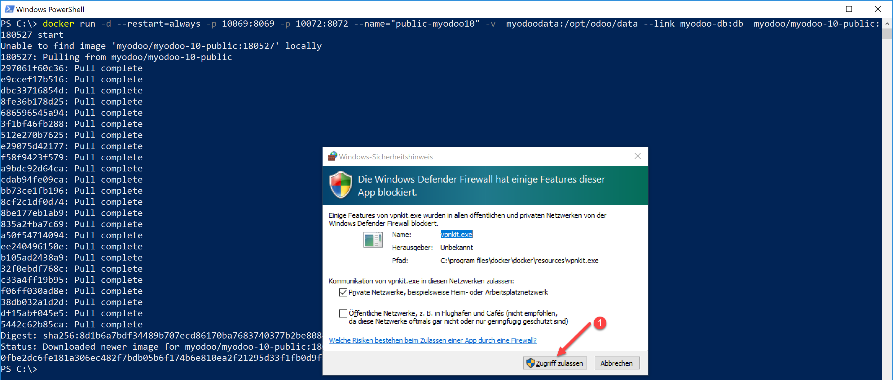 Docker - Download und Start MyOdoo 10 Image