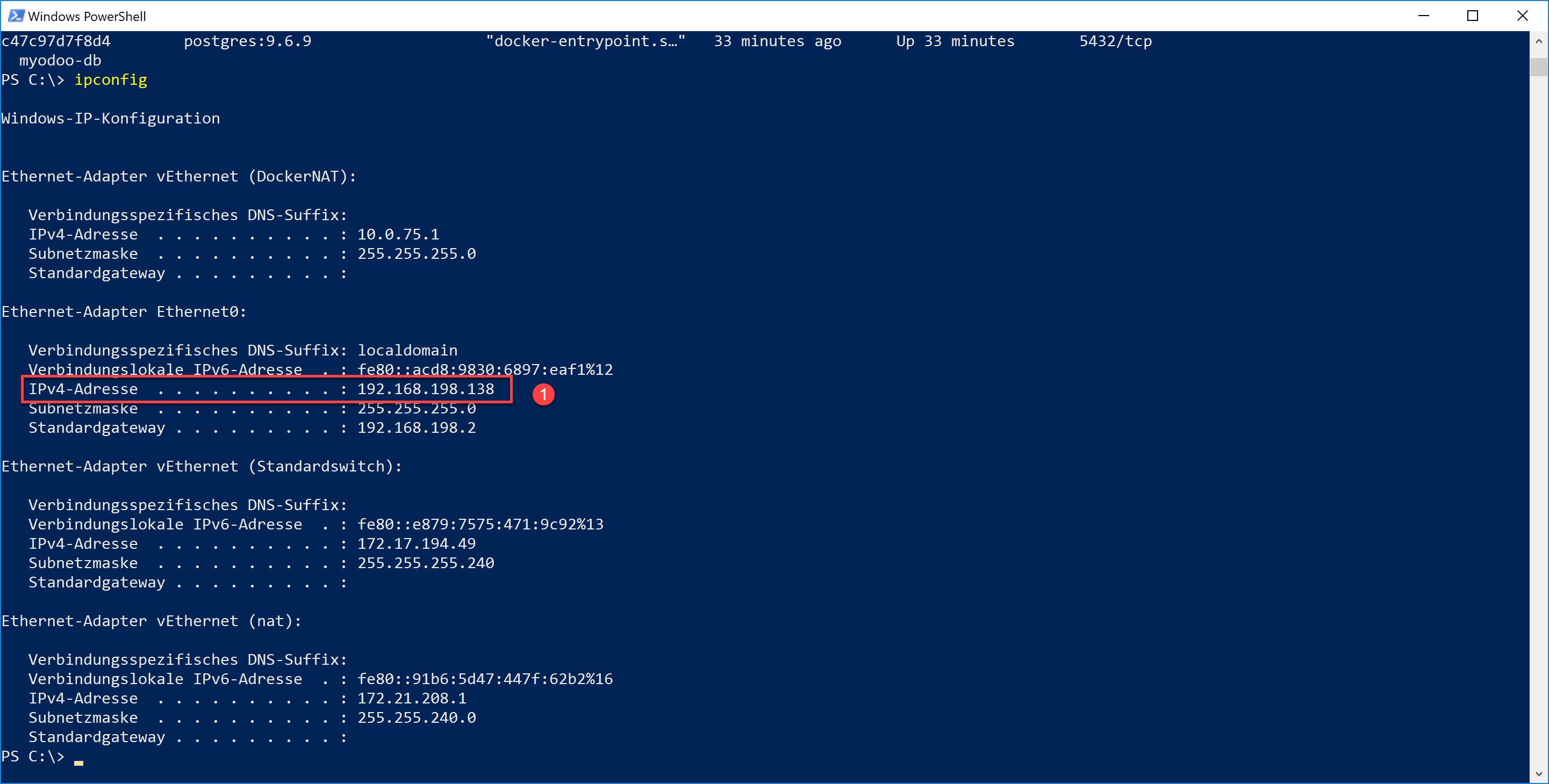 Docker - IP Adresse herausfinden