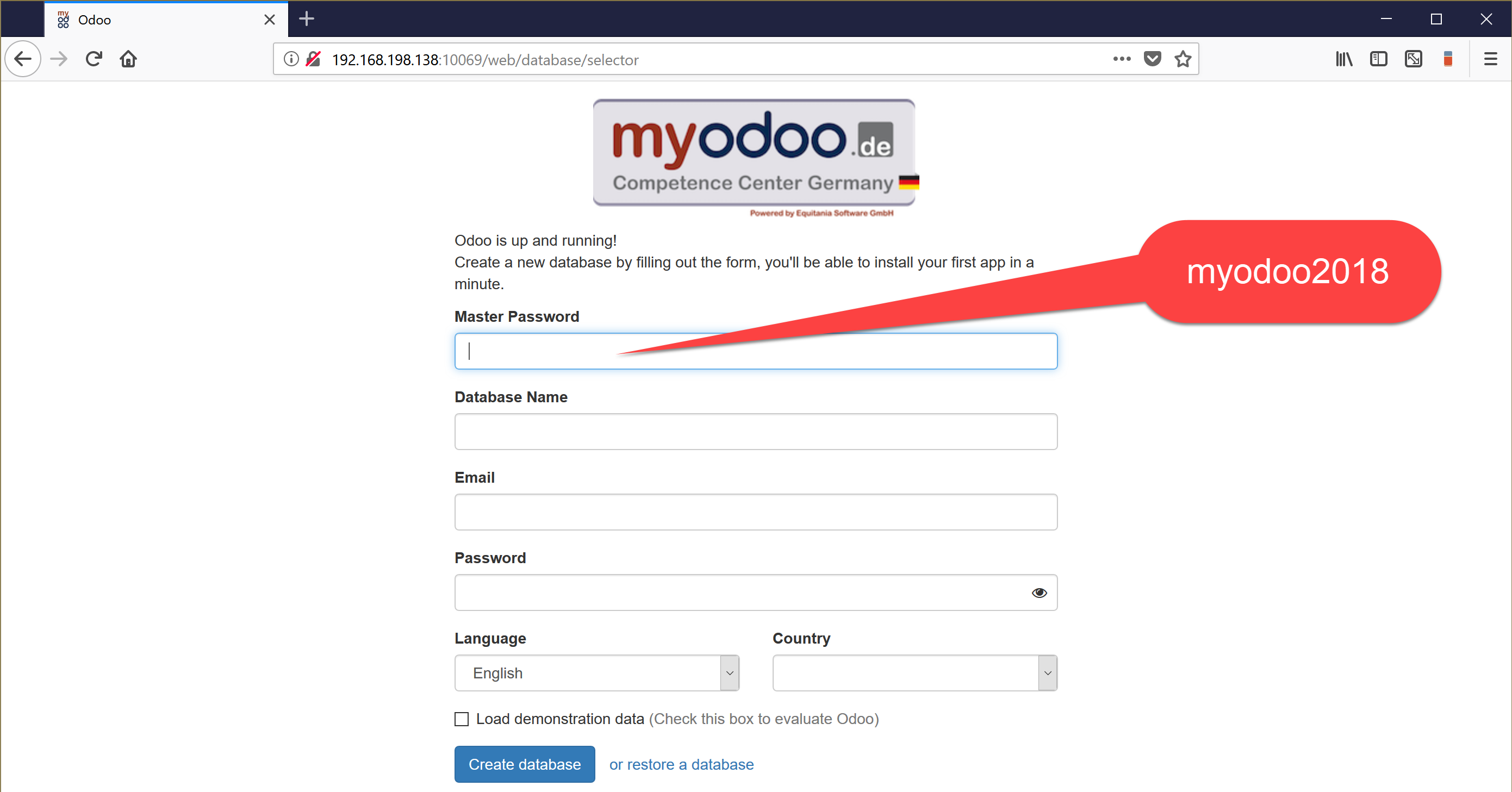 Docker - Aufruf MyOdoo Datenbank Manager 