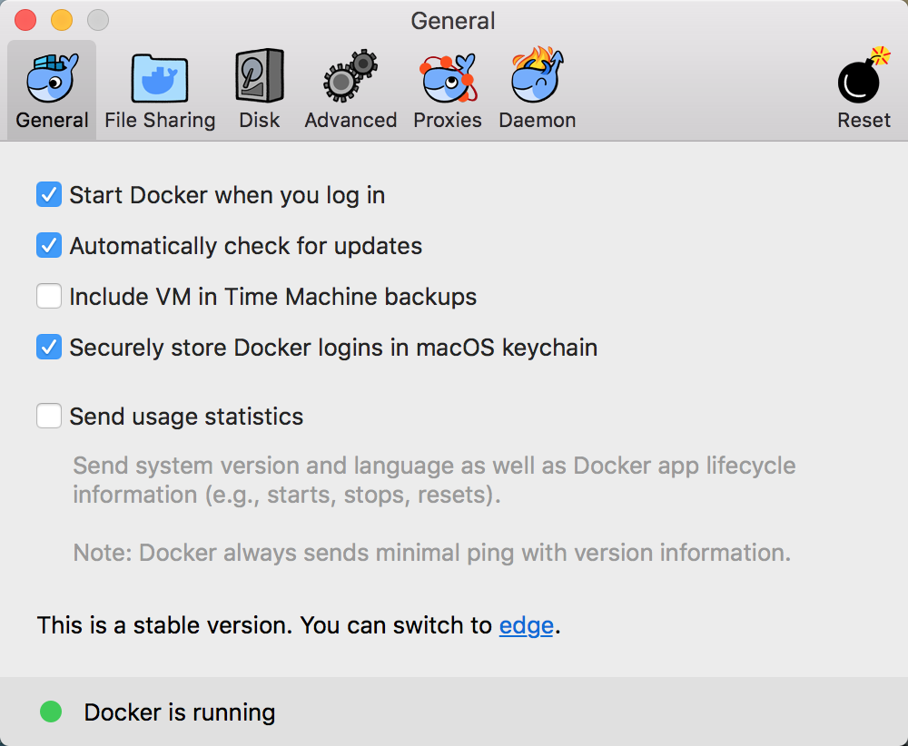Docker macOS - Einstellungen