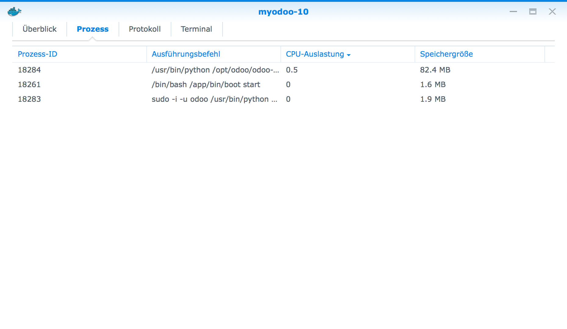 Docker - Synology Prozess überprüfen