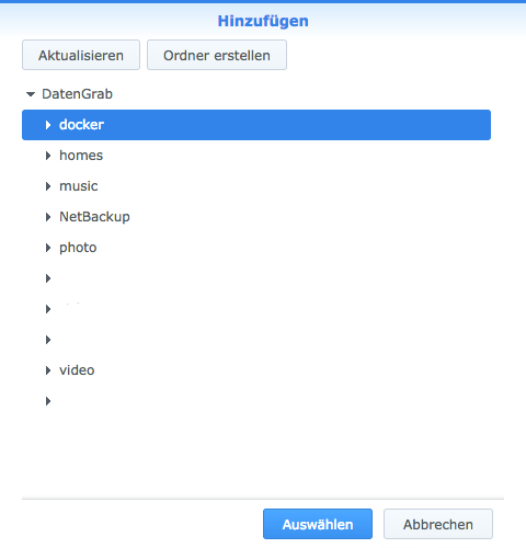Docker - Synology Ordner wählen 