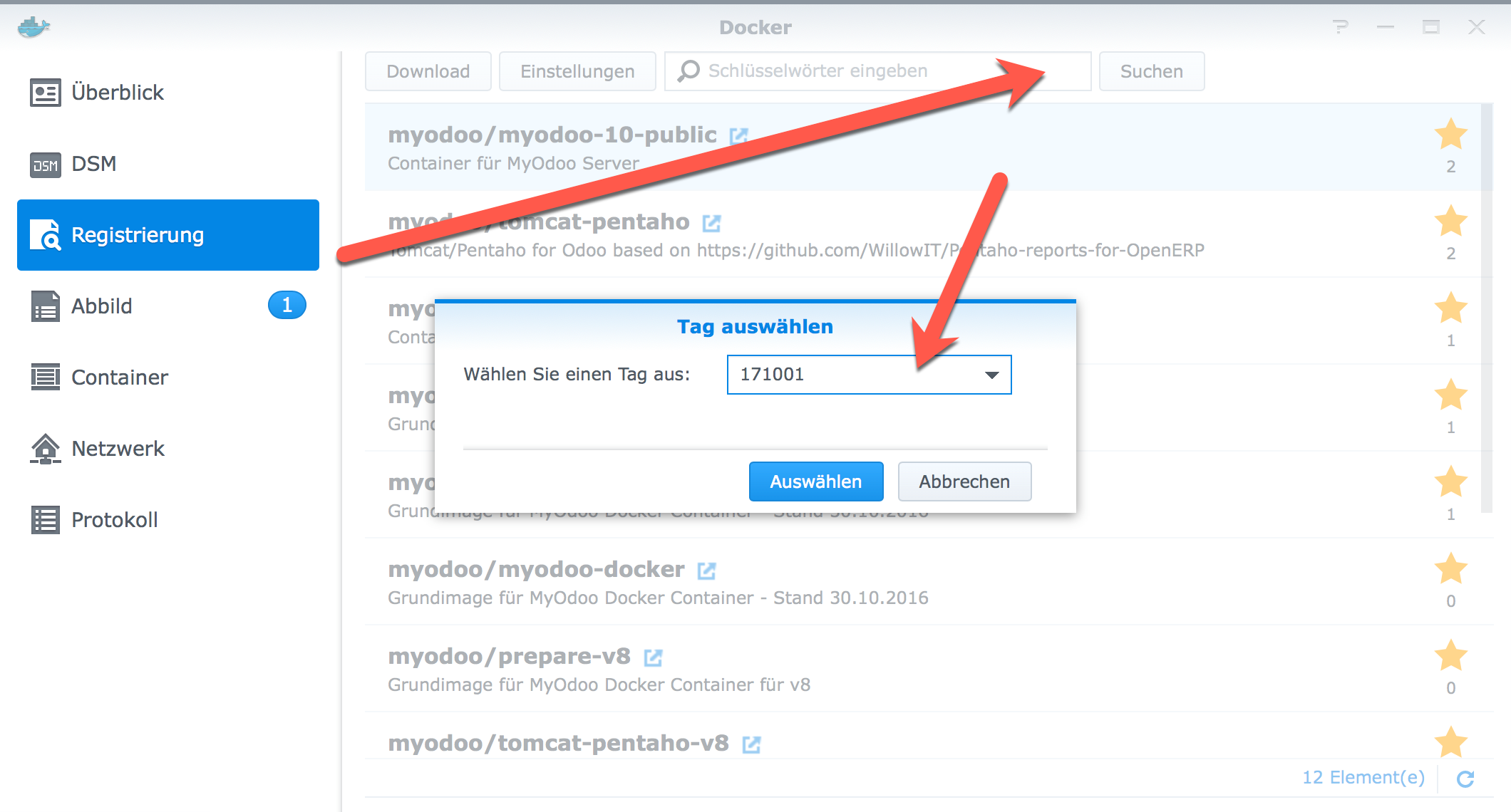 Docker - Synology MyOdoo Image wählen