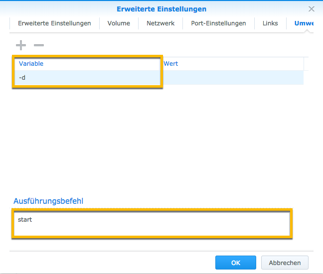 Docker - Synology MyOdoo Variablen