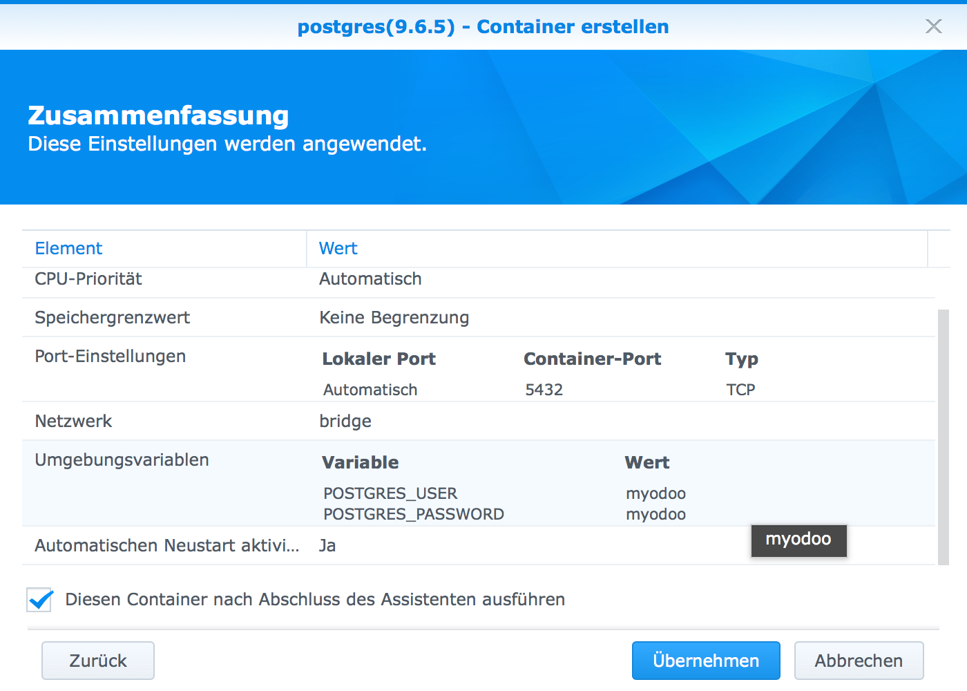 Docker - Synology PostgreSQL Zusammenfassung