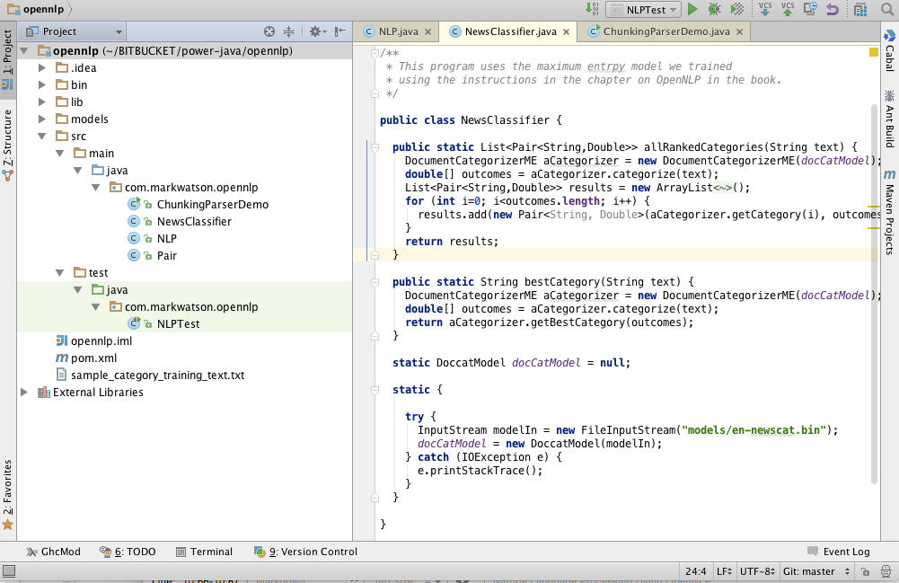 IntelliJ project view for the examples in this chapter
