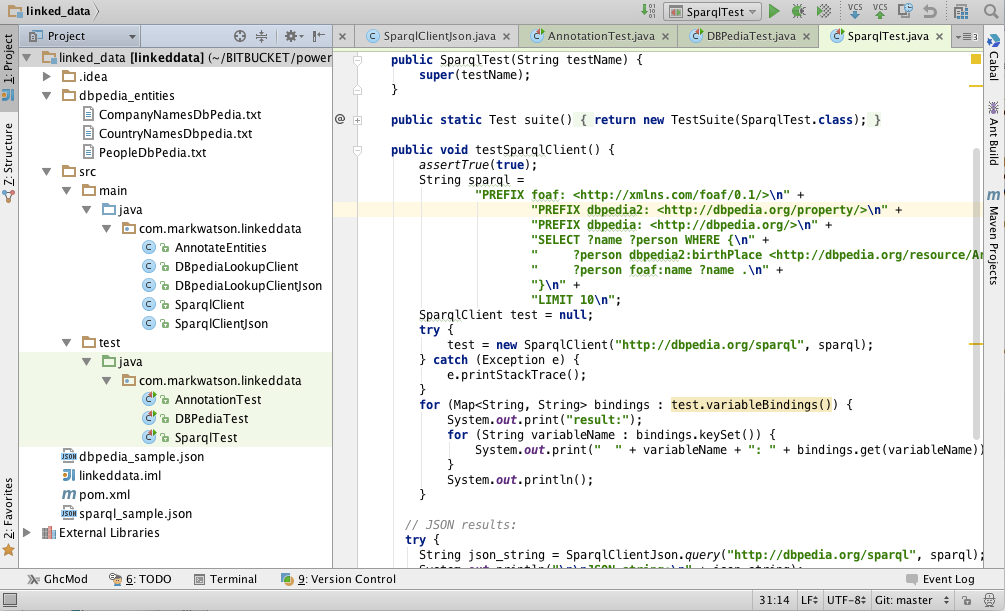 IntelliJ project view for the examples in this chapter