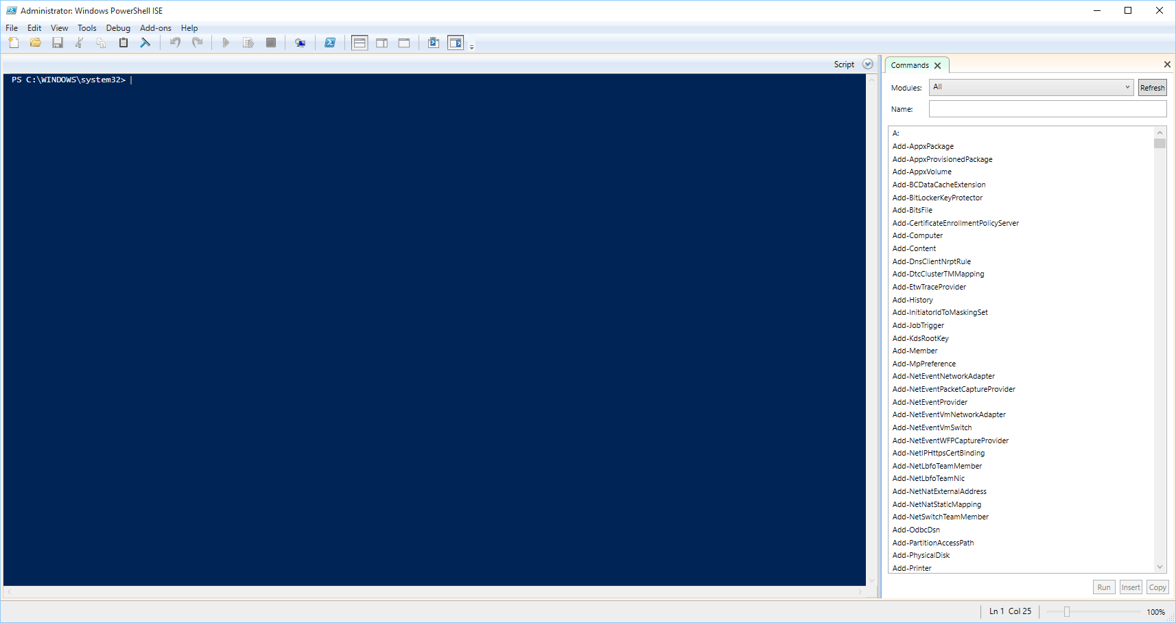 Figure 1-1. The default look of the Windows PowerShell ISE.