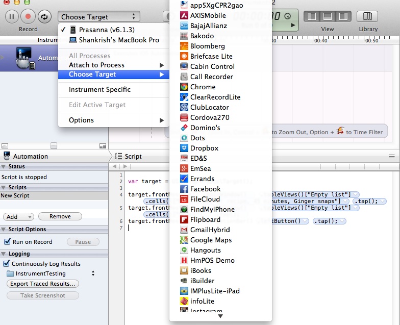 Screen-Choosing the Device Target for Device based testing.
