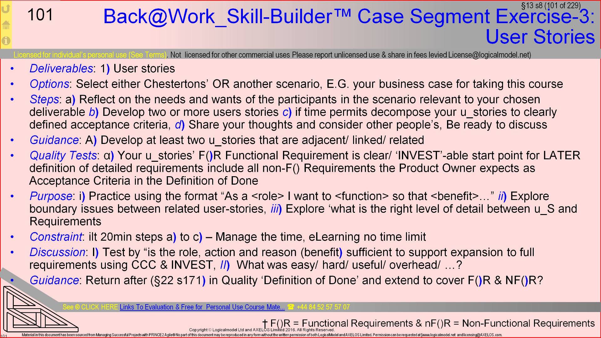  §13 s101 = Back@Work_Skill-Builder™ Case Segment Exercise-3: User Stories