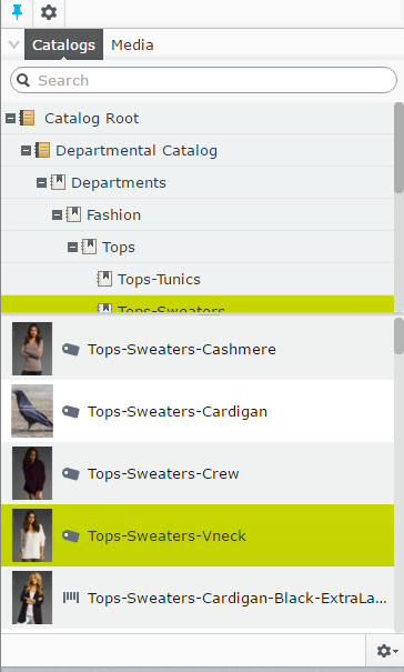 Catalog entry list of Catalogs gadget